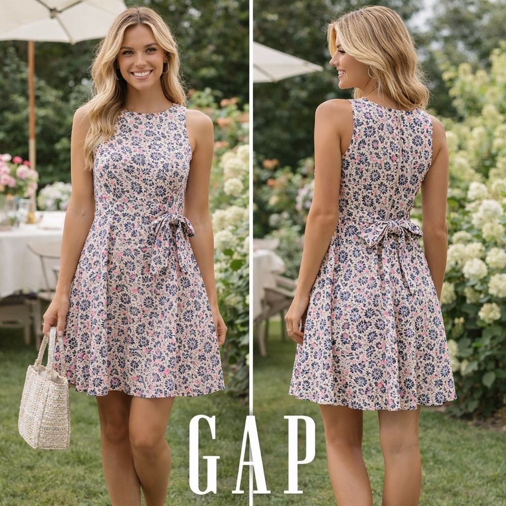 NWT GAP Floral Fit & Flare Sleeveless Mini Dress Lined Spring Summer Size Small